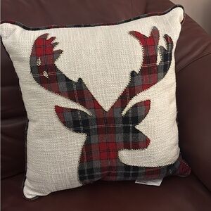 Plaid Reindeer Holiday Throw Pillow